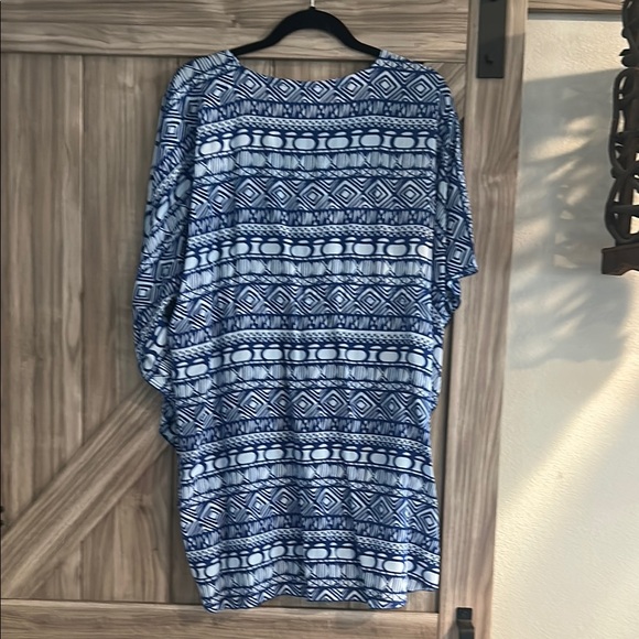 Blue Geometric Swim Coverup/Dress that cinches in The Front - Picture 2 of 6